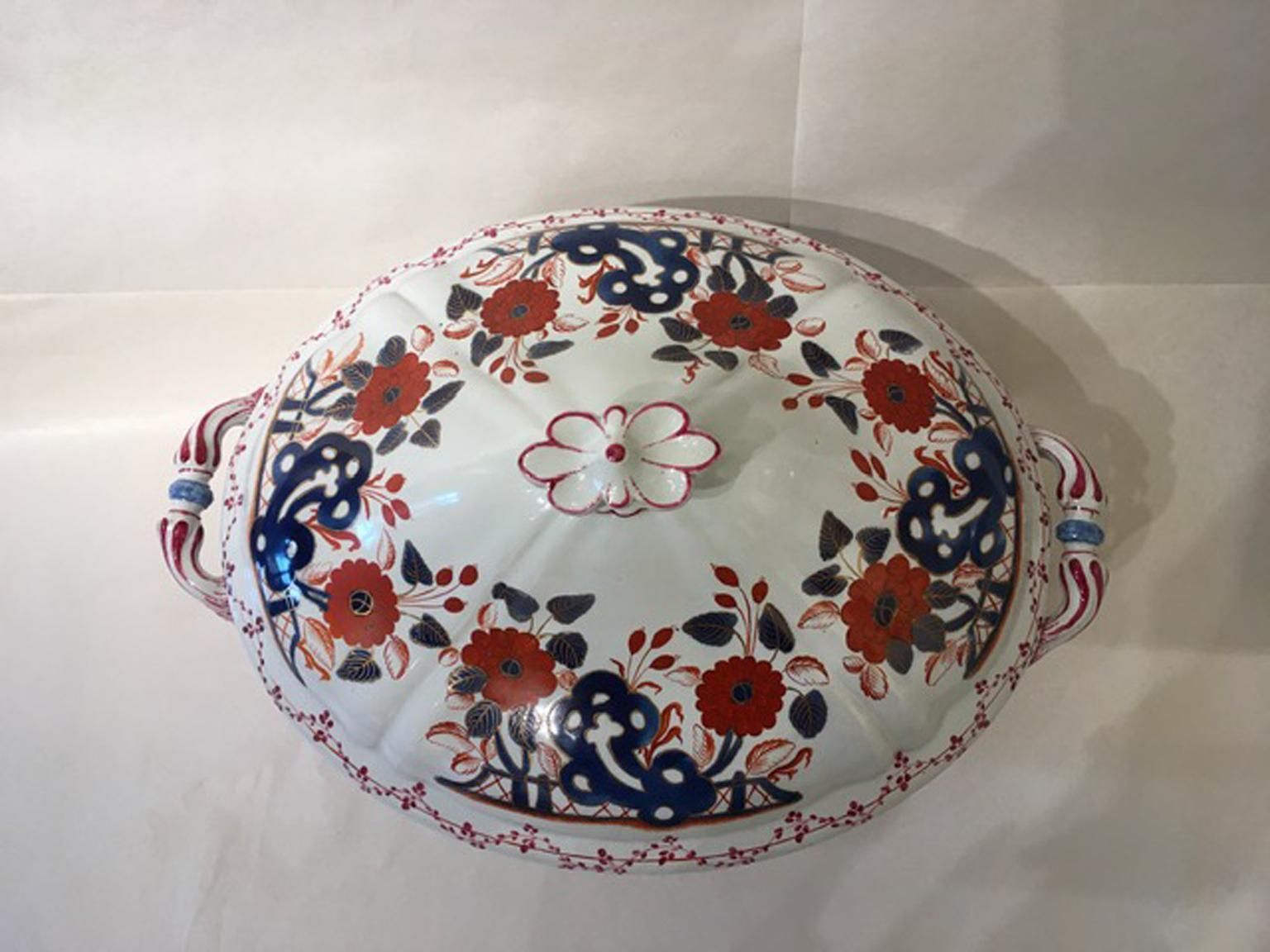 Italy Richard Ginori Mid 18th Century Porcelain Soup Bowl Red Blue Decor photo 2975.0