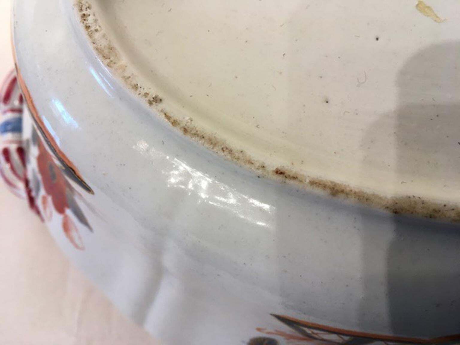 photo buy Italy Richard Ginori Mid 18th Century Porcelain Soup Bowl Red Blue Decor