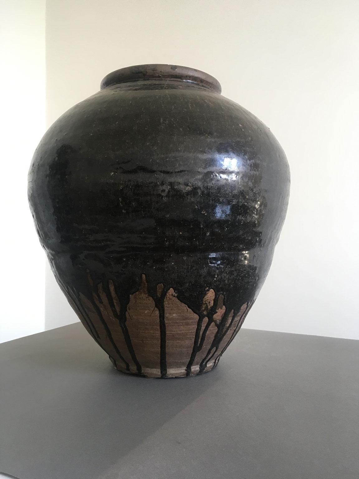 Home Decor Late 18th Century Khmer Brown Glazed Terracotta Vase photo