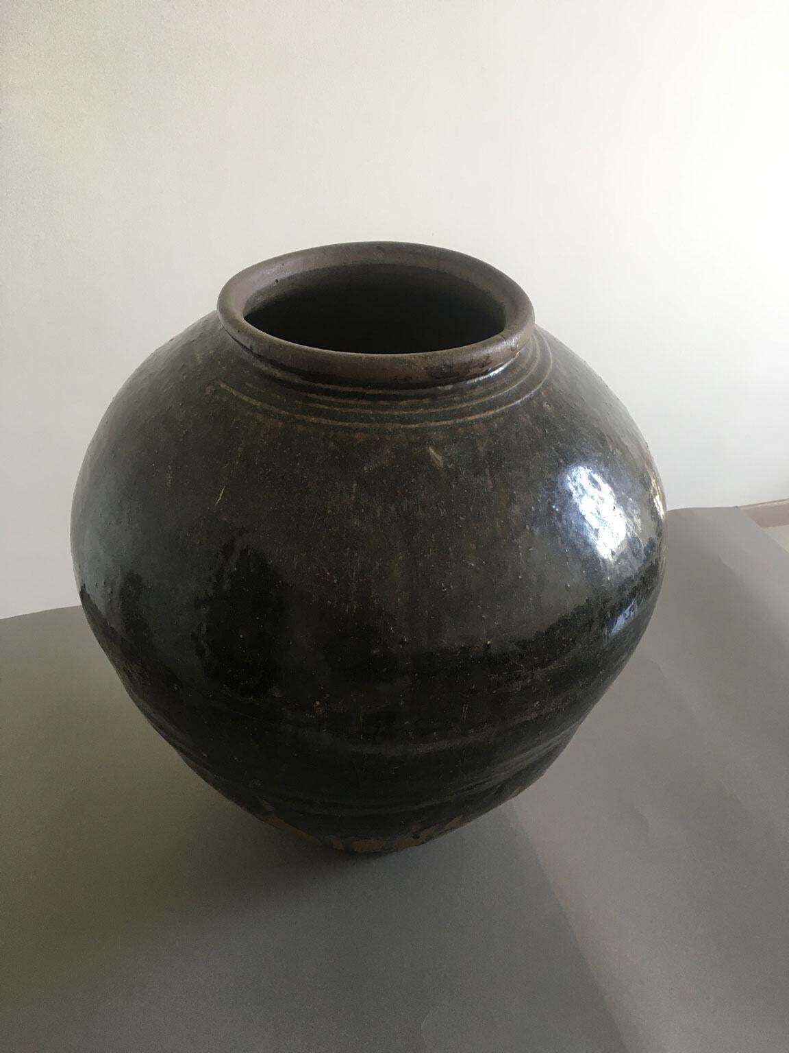 photo buy Late 18th Century Khmer Brown Glazed Terracotta Vase