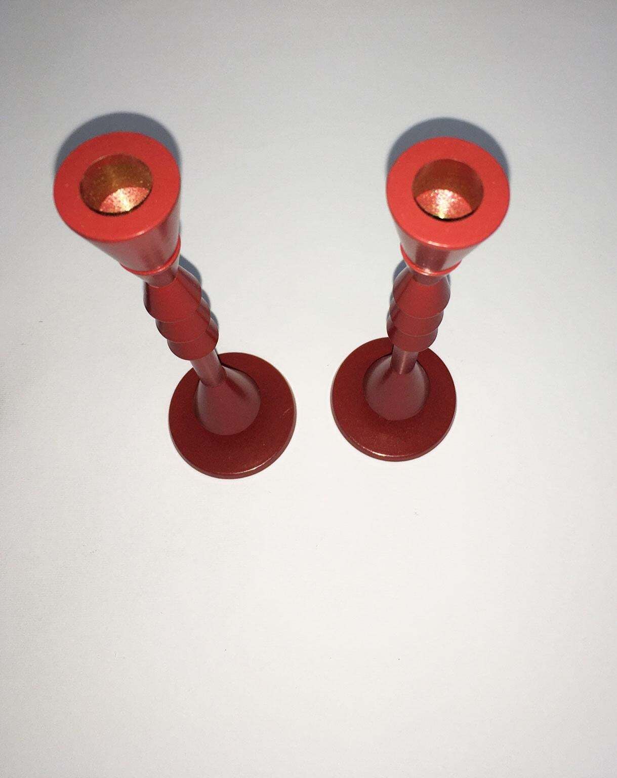 1974 Italy  Ugo La Pietra Ad Arte Red Bronze Abstract Sculpture Candleholders photo vinterior