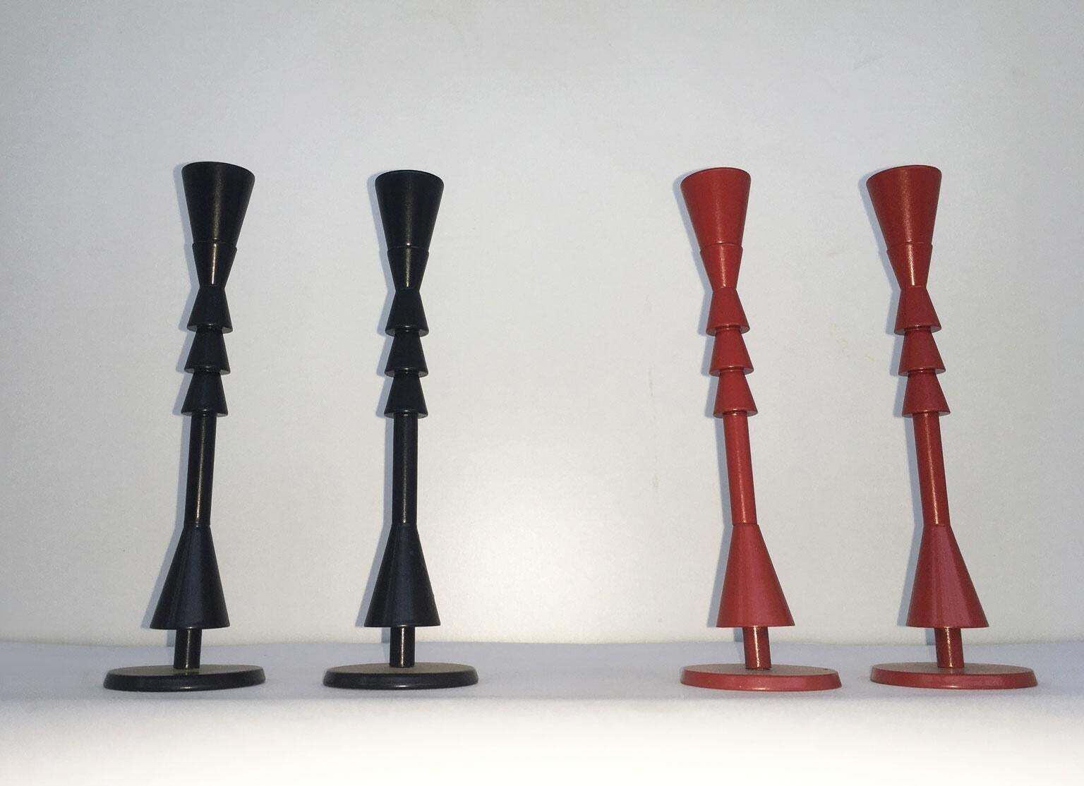 photo for sale 1974 Italy  Ugo La Pietra Ad Arte Red Bronze Abstract Sculpture Candleholders