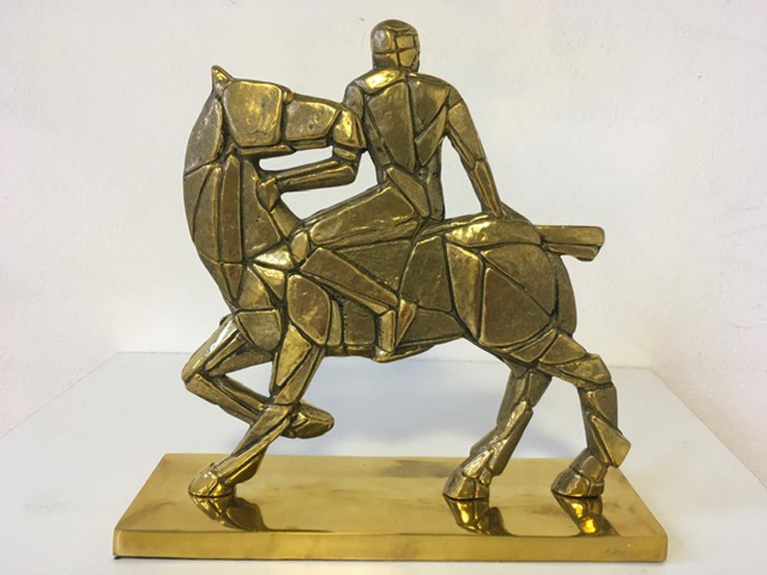 1980 Italy Post Modern Bronze Sculpture Horse And Rider photo vintage