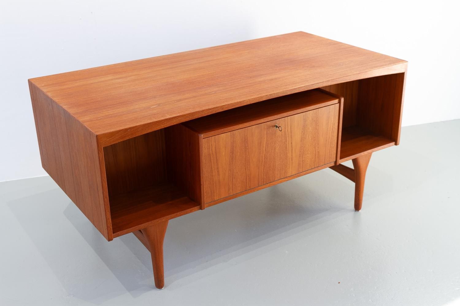 Furniture Danish Mid Century Modern Teak Desk By Valdemar Mortensen, 1960s. photo