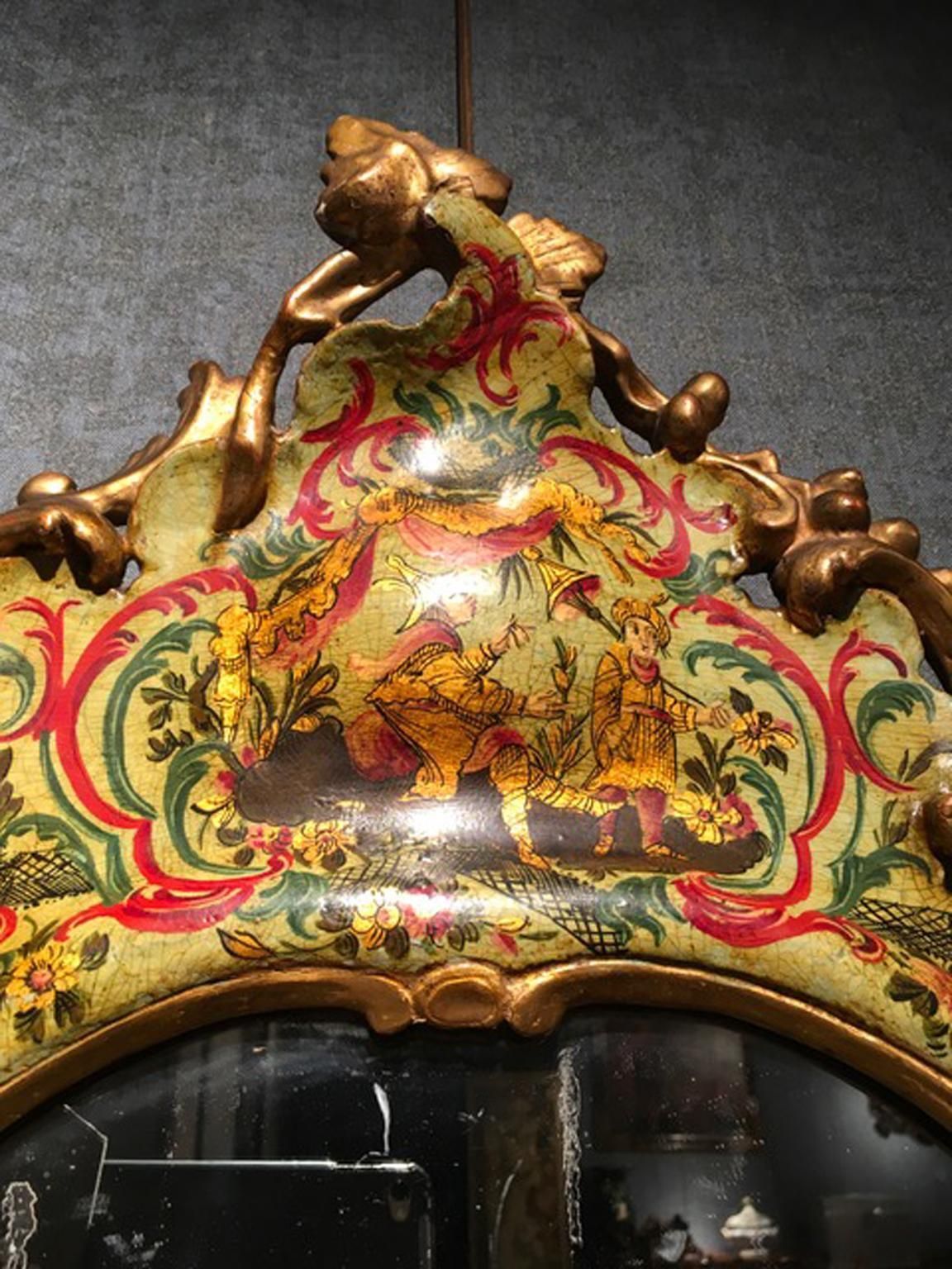 Venice Italy Mid 18th Century Light Green Baroque Lacquered Mercury Glass Mirror photo furniture