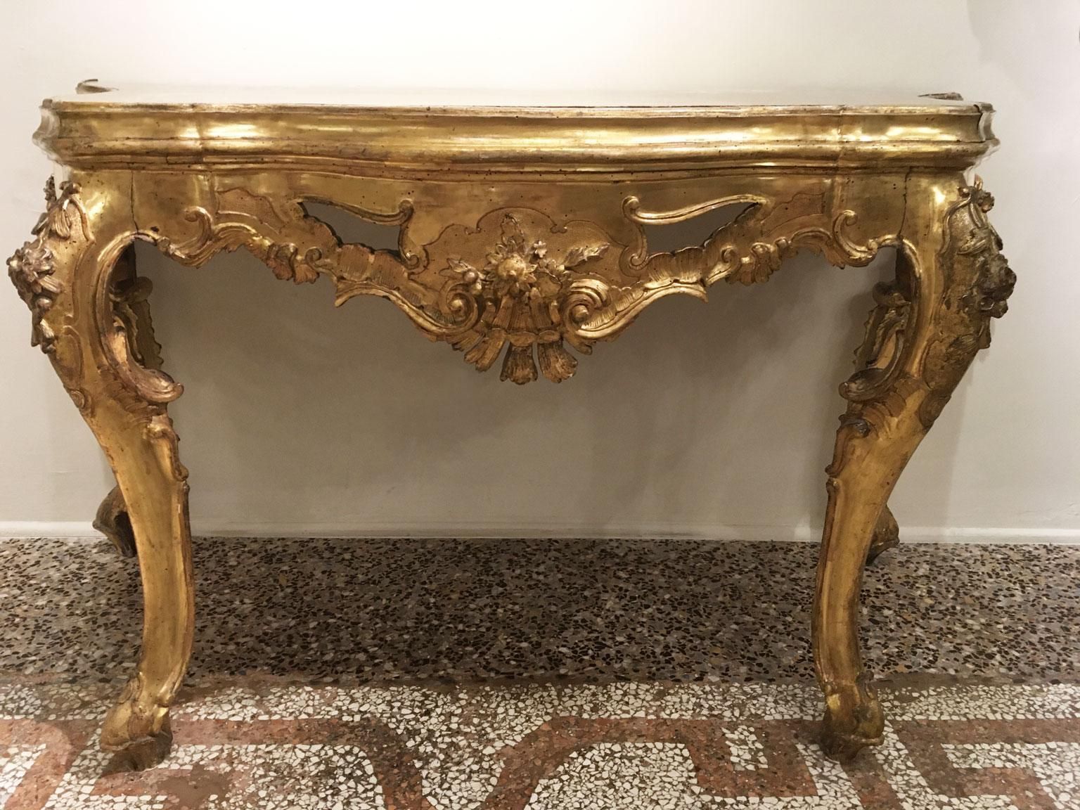 1725 Venezia Italy Giltwood Engraved Console With Onyx  Marble Top photo furniture