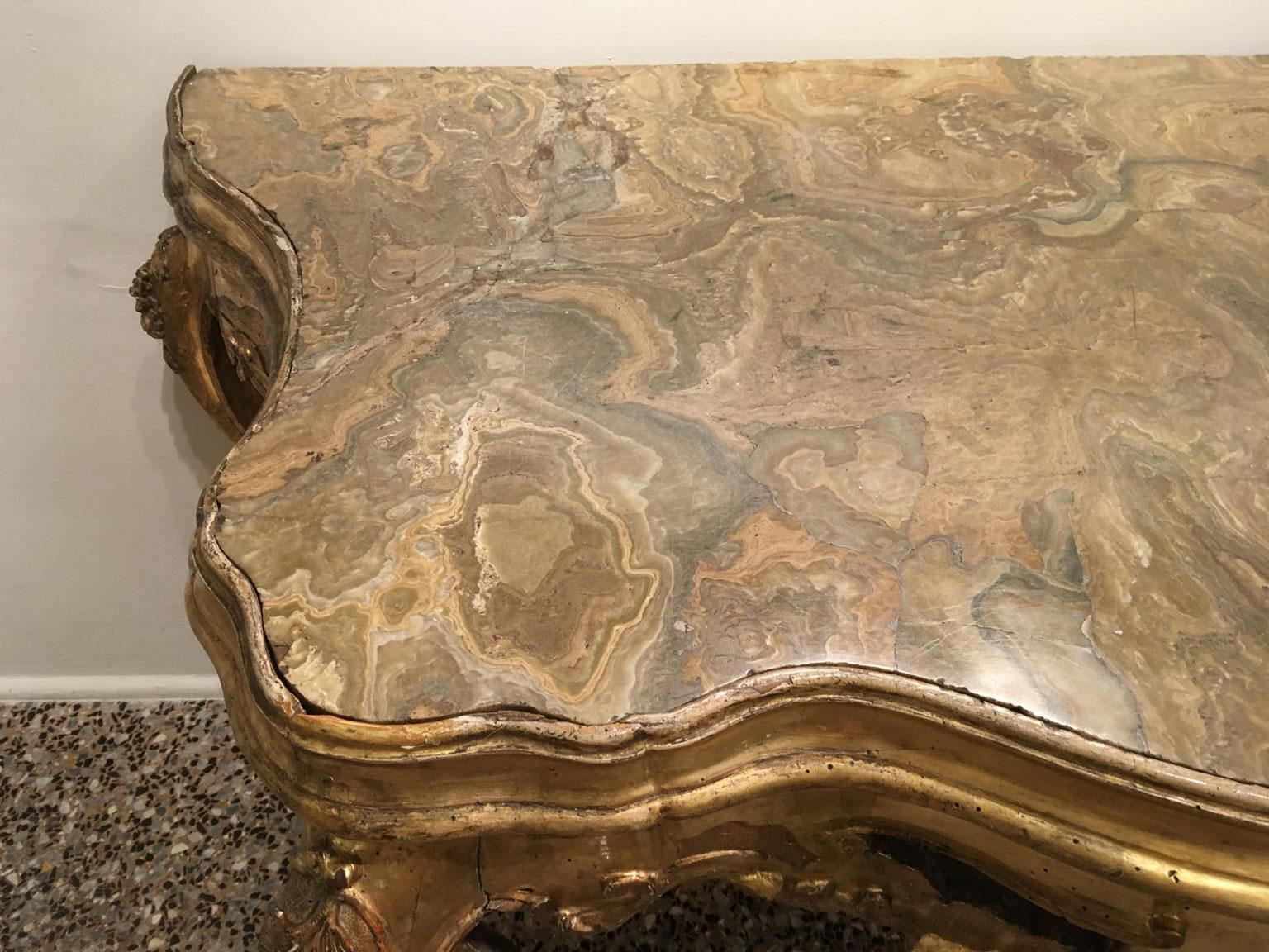 1725 Venezia Italy Giltwood Engraved Console With Onyx  Marble Top photo Furniture
