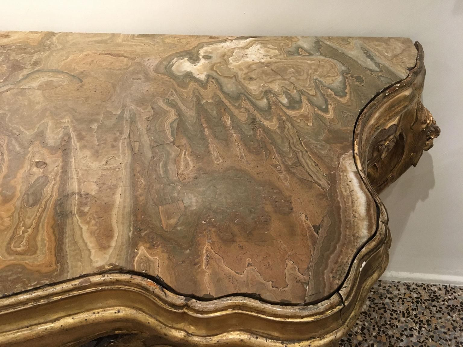 1725 Venezia Italy Giltwood Engraved Console With Onyx  Marble Top photo buy