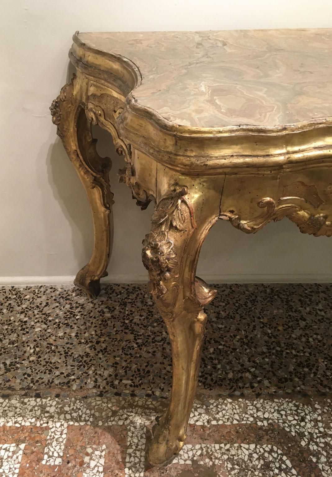 photo buy 1725 Venezia Italy Giltwood Engraved Console With Onyx  Marble Top