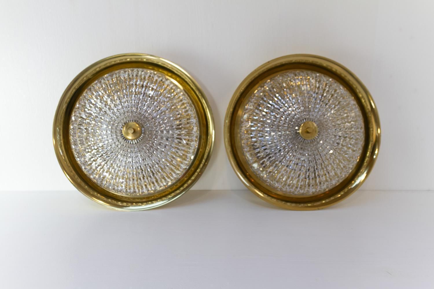 Orrefors Brass Wall Or Ceiling Lamps By Fagerlund For Lyfa, 1960s. Set Of 2. photo vintage