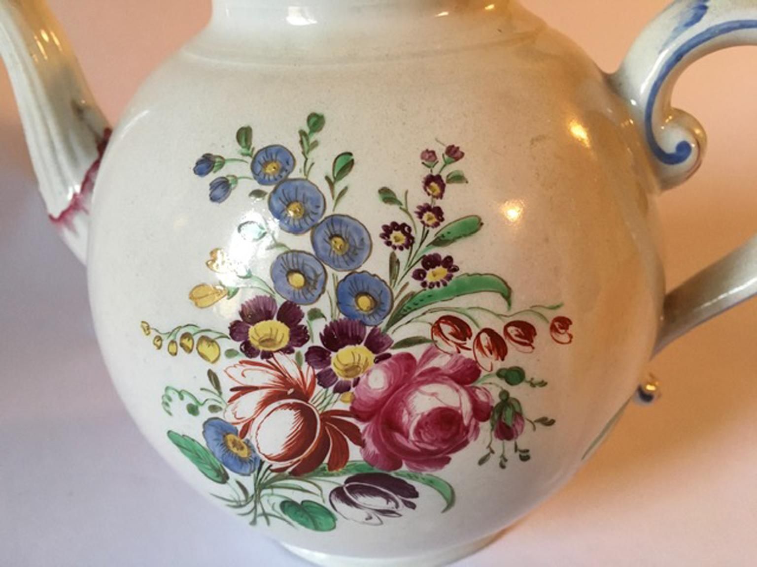 Italy Late 18th Century Doccia Richard Ginori Porcelain Tea Pot Floral Drawings photo for sale