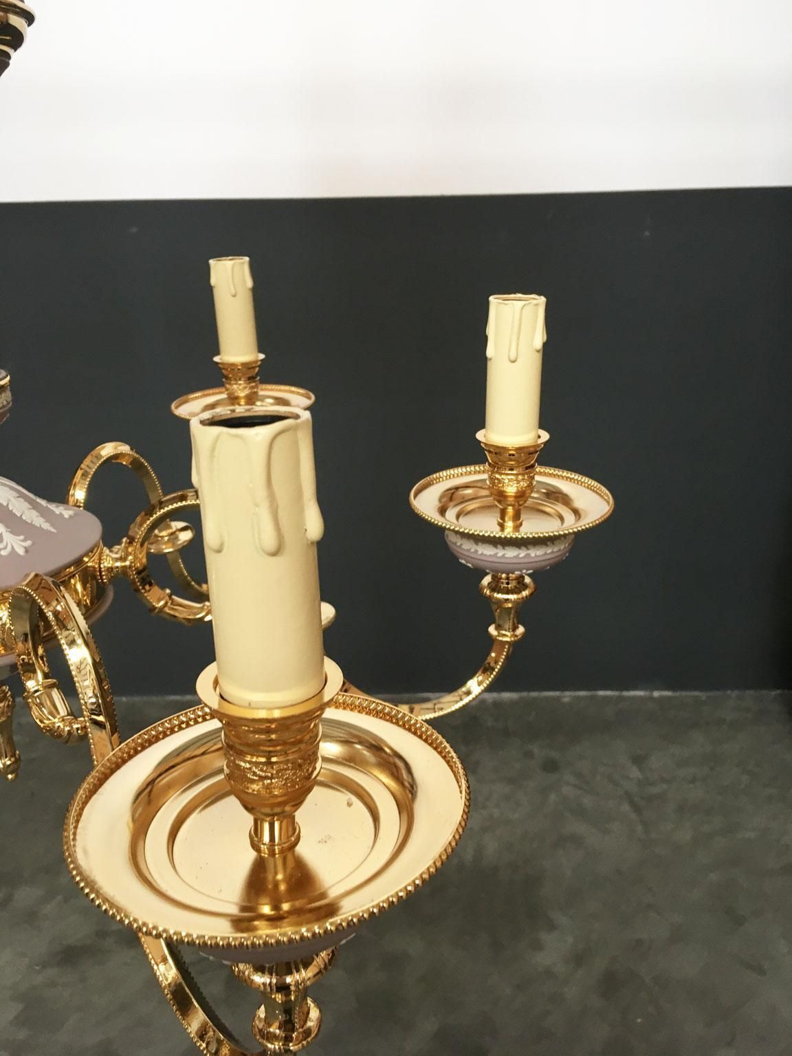 photo furniture 1970 Italy Lilac Brass And Porcelain Chandelier Hollywood Regency Style 6 Lights