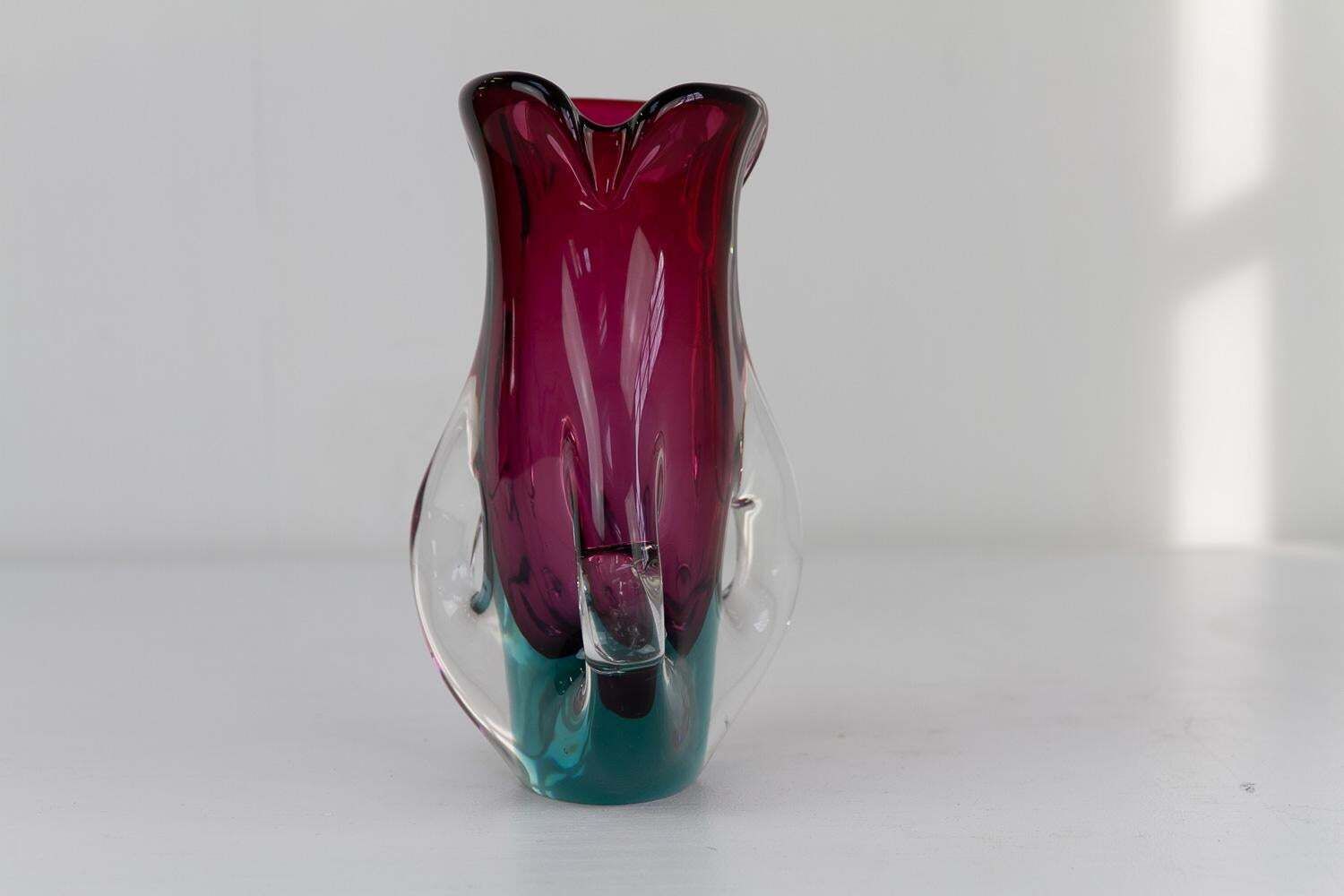 Italian Mid Century Modern Purple And Green Murano Glass Vase, 1960s. photo Home Decor