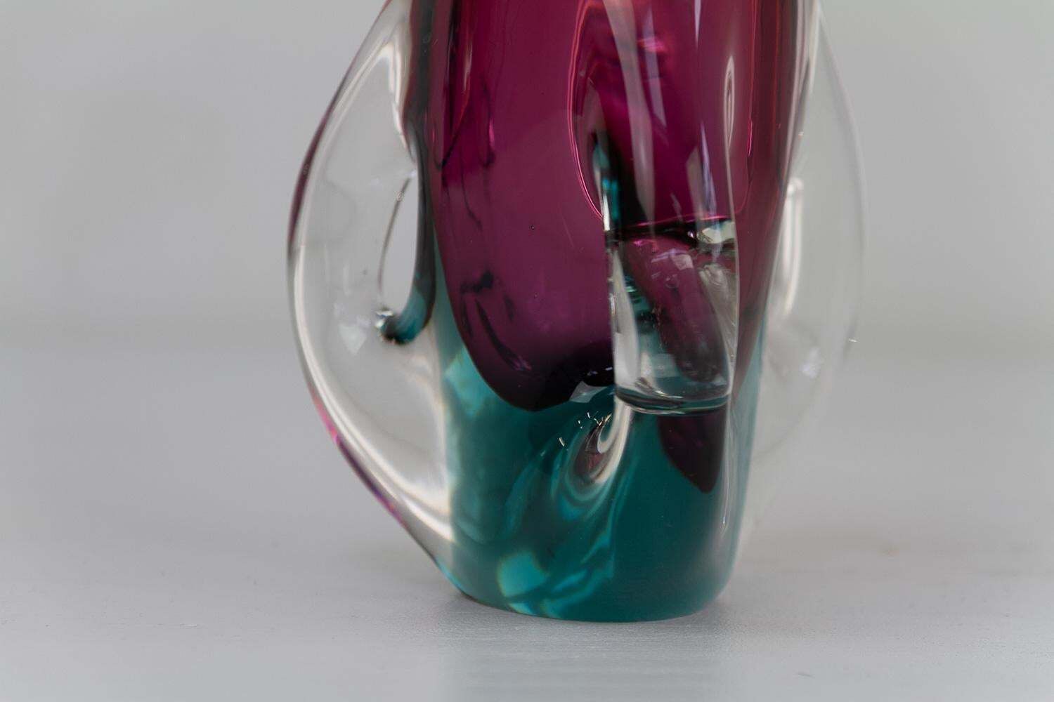 Italian Mid Century Modern Purple And Green Murano Glass Vase, 1960s. photo 234.0