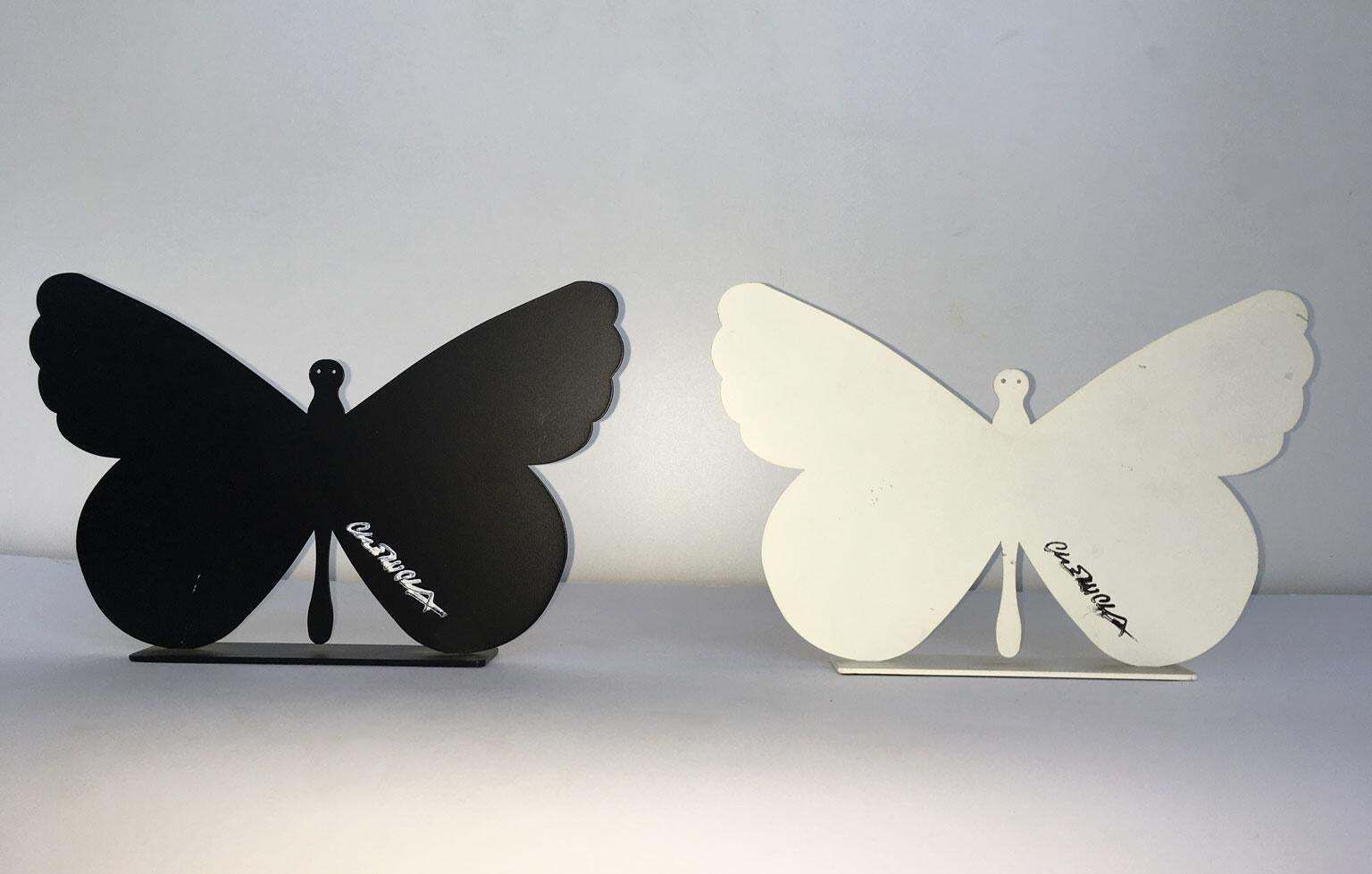 photo for sale Italy, 1980, Bruno Chersicla Volavola White Painted Metal Sculpture Butterfly
