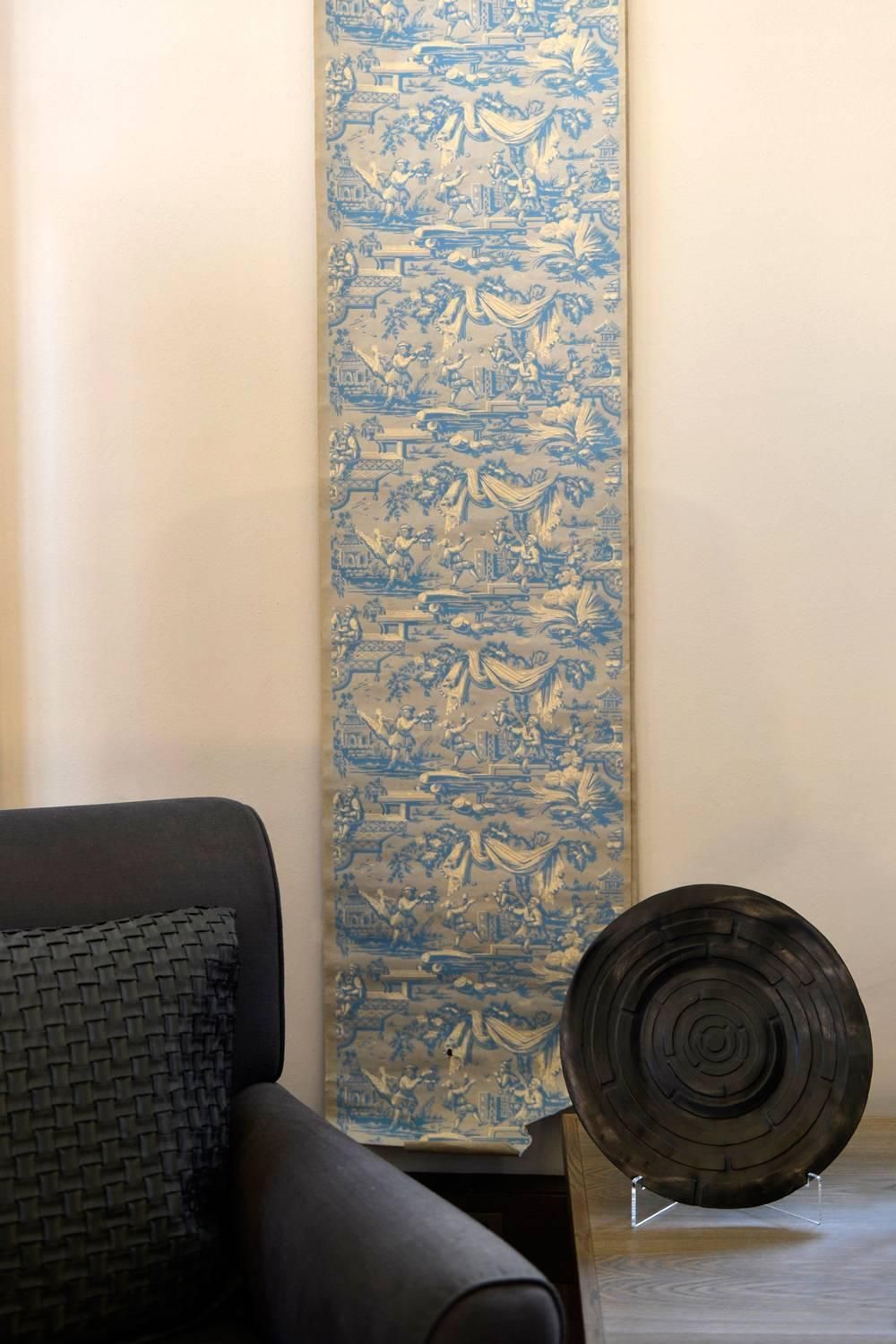 France 18th Century Wallpaper With Landscape Scenes In Turquoise Color photo furniture