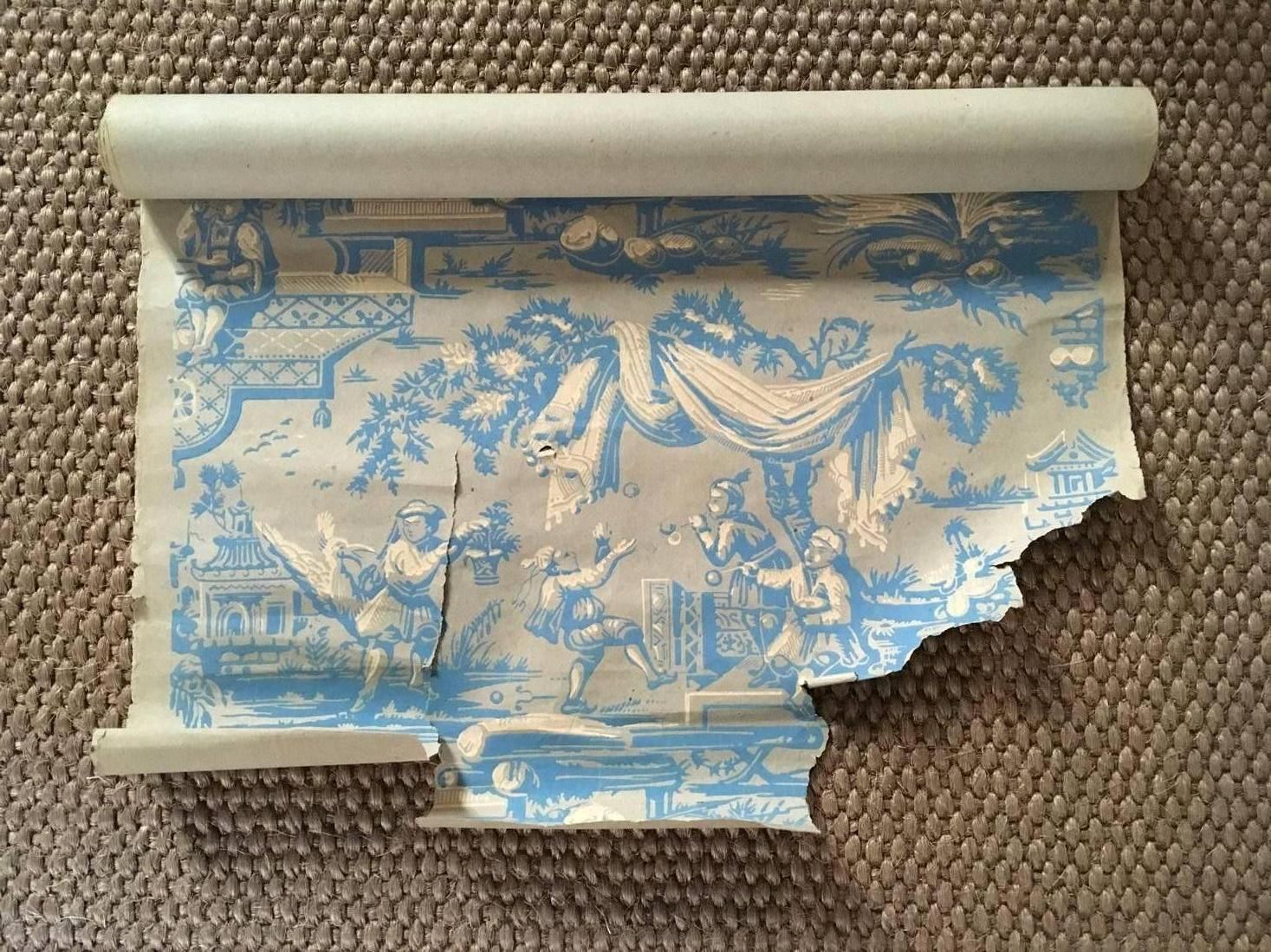 France 18th Century Wallpaper With Landscape Scenes In Turquoise Color photo 3824.0