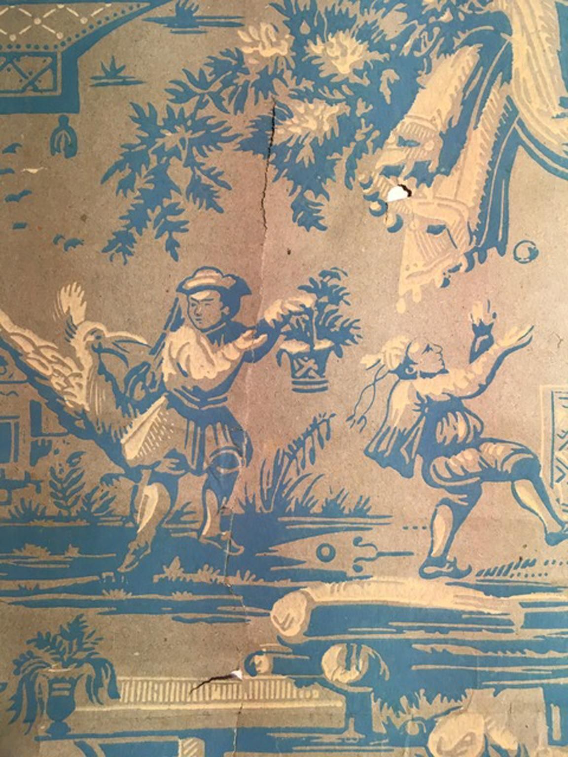 Home Decor France 18th Century Wallpaper With Landscape Scenes In Turquoise Color photo