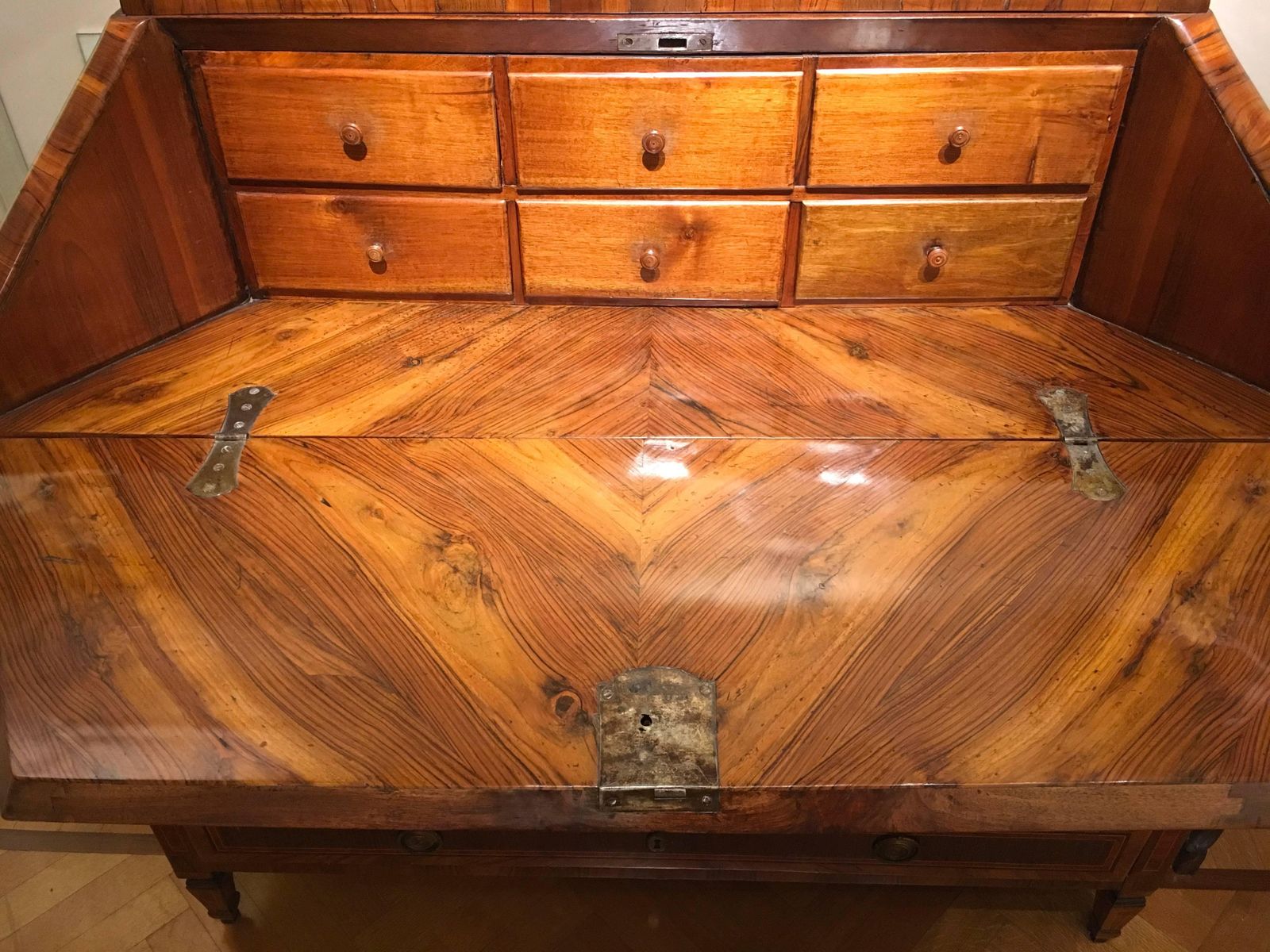 18th Century Pair Of Italian Inlaid Walnut Chests Of Drawers With Secretaire photo vintage