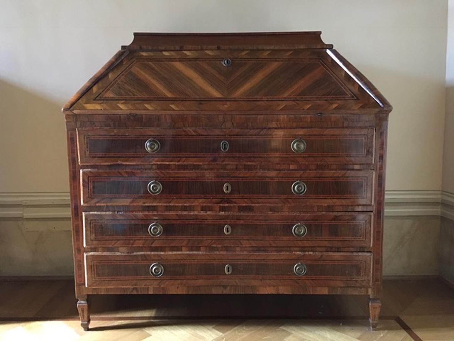 72238.0 18th Century Pair Of Italian Inlaid Walnut Chests Of Drawers With Secretaire photo