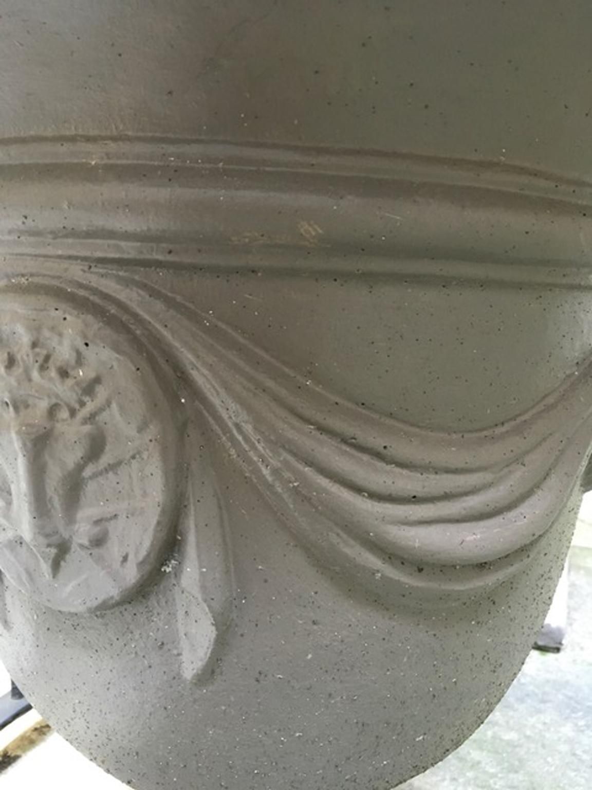 Pair Of Italian Neoclassical Style Stone Paste Gardens Urns Hand Paint Mud Color photo vinterior