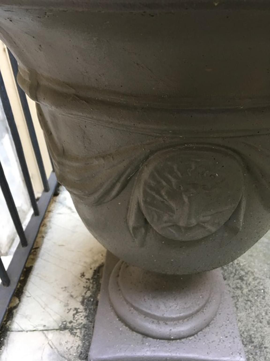 Pair Of Italian Neoclassical Style Stone Paste Gardens Urns Hand Paint Mud Color photo buy