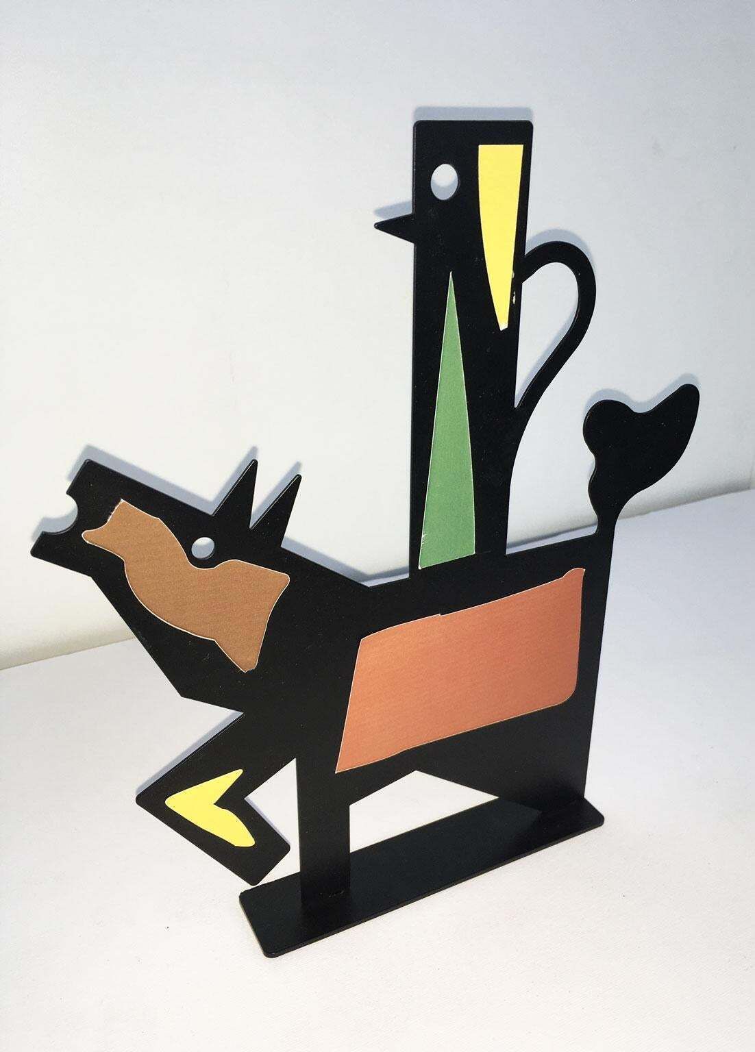 Italy 1980 Riccardo Dalisi Black Painted Metal Sculpture Muccacaffè photo buy