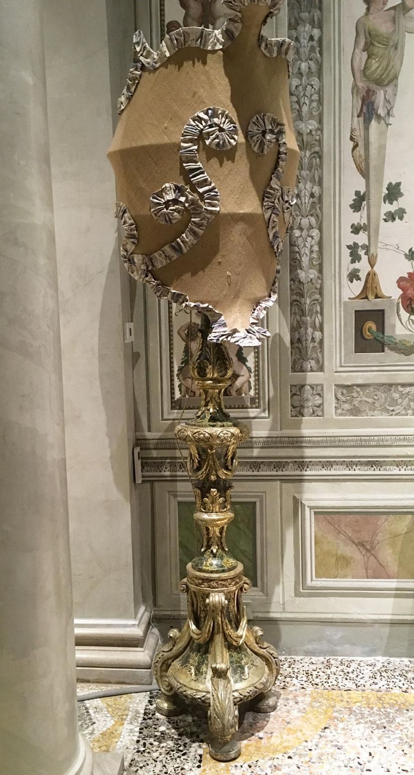 Italy Late 18th Century Pair Of Lacquered And Gilted Wooden Carved Torches Lamps photo for sale