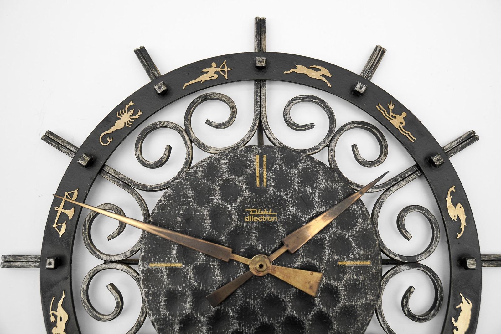Mid Century Modern Iron And Brass Zodiac Wall Clock By Diehl Electric, 1960s photo Home Decor