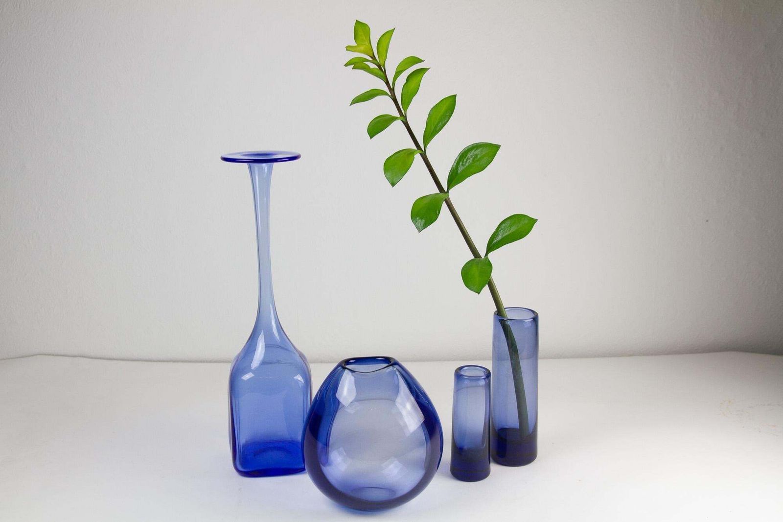 photo buy Vintage Danish Glass Vases "Sapphire Blue" By Holmegaard. Set Of 4.