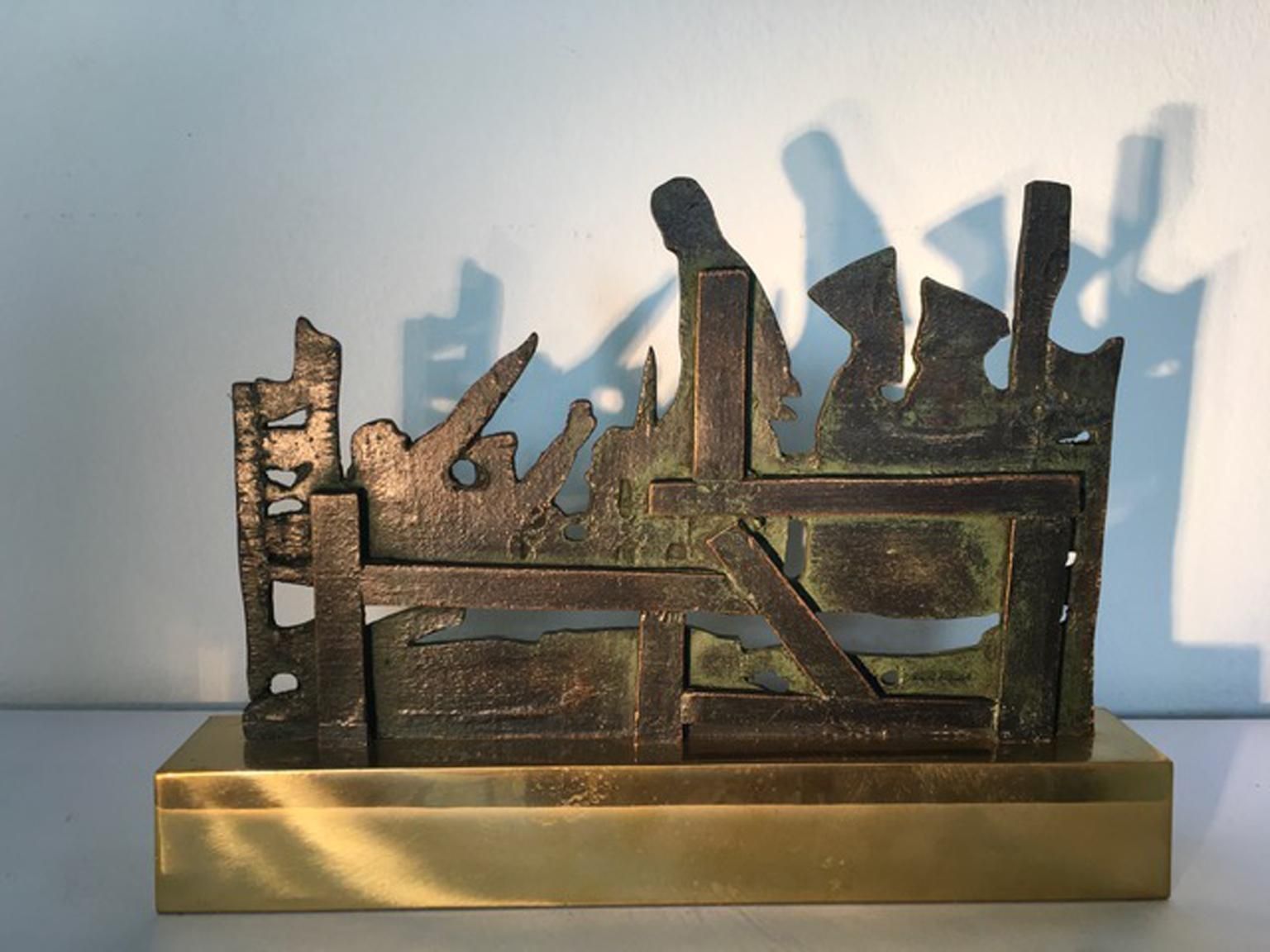 1980 Italy Bronze And Brass Abstract Sculpture By Nevio De Luca photo furniture