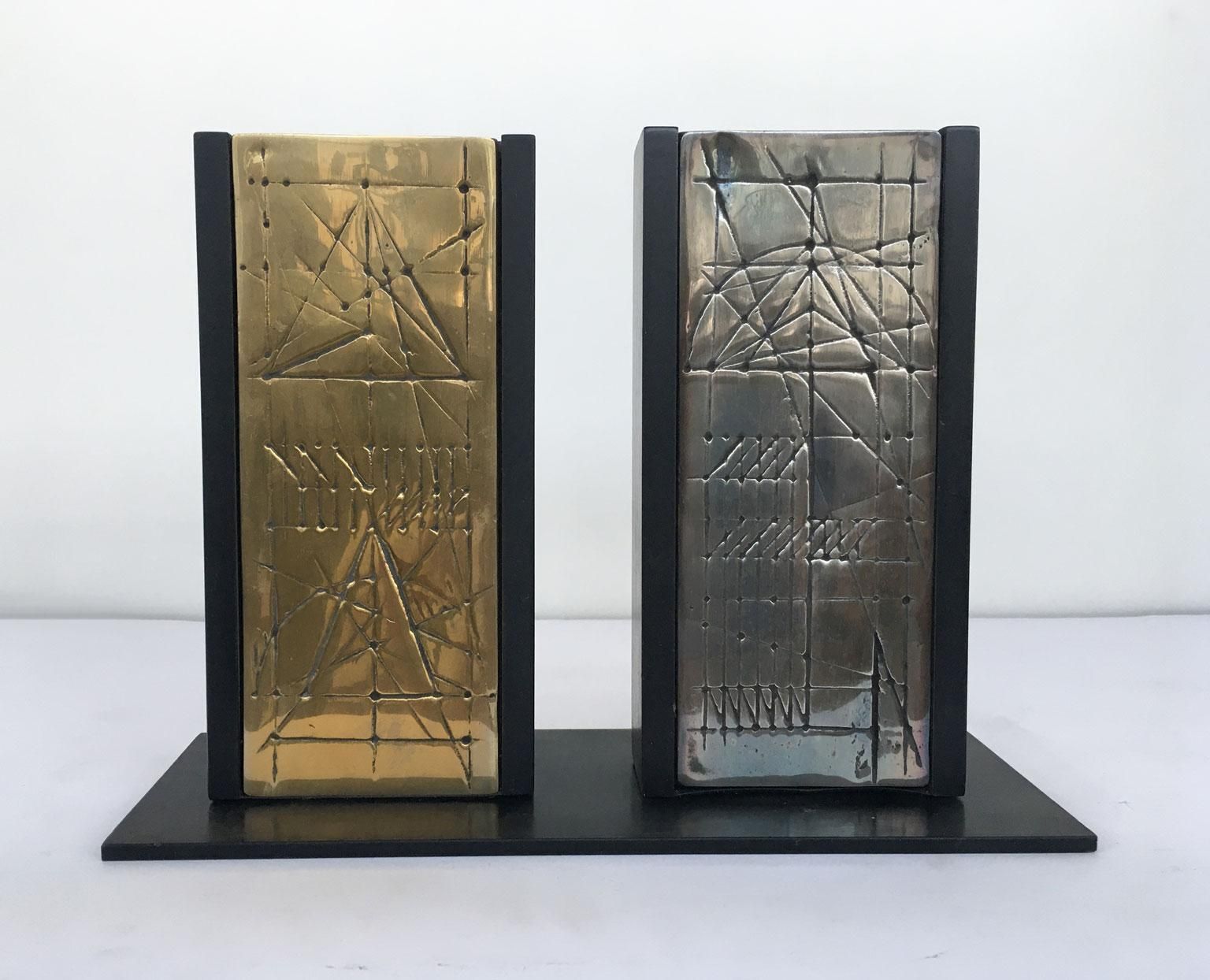 photo vintage Italy 1980 Bronze Abstract Sculpture Walter Valentini Tavole Panels