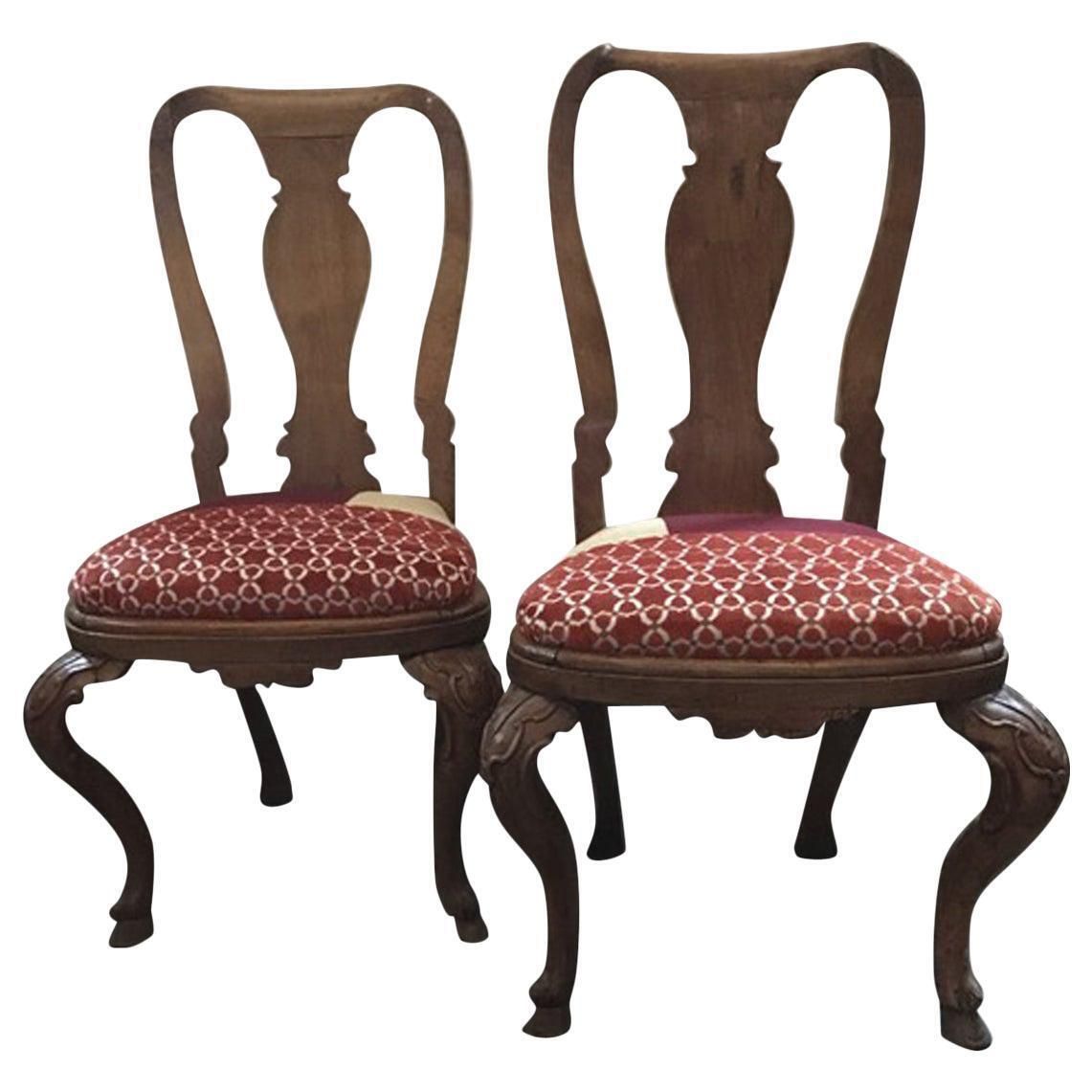 Italy Mid 18th Century Wooden Pair Of Dining Chairs Hand Carved