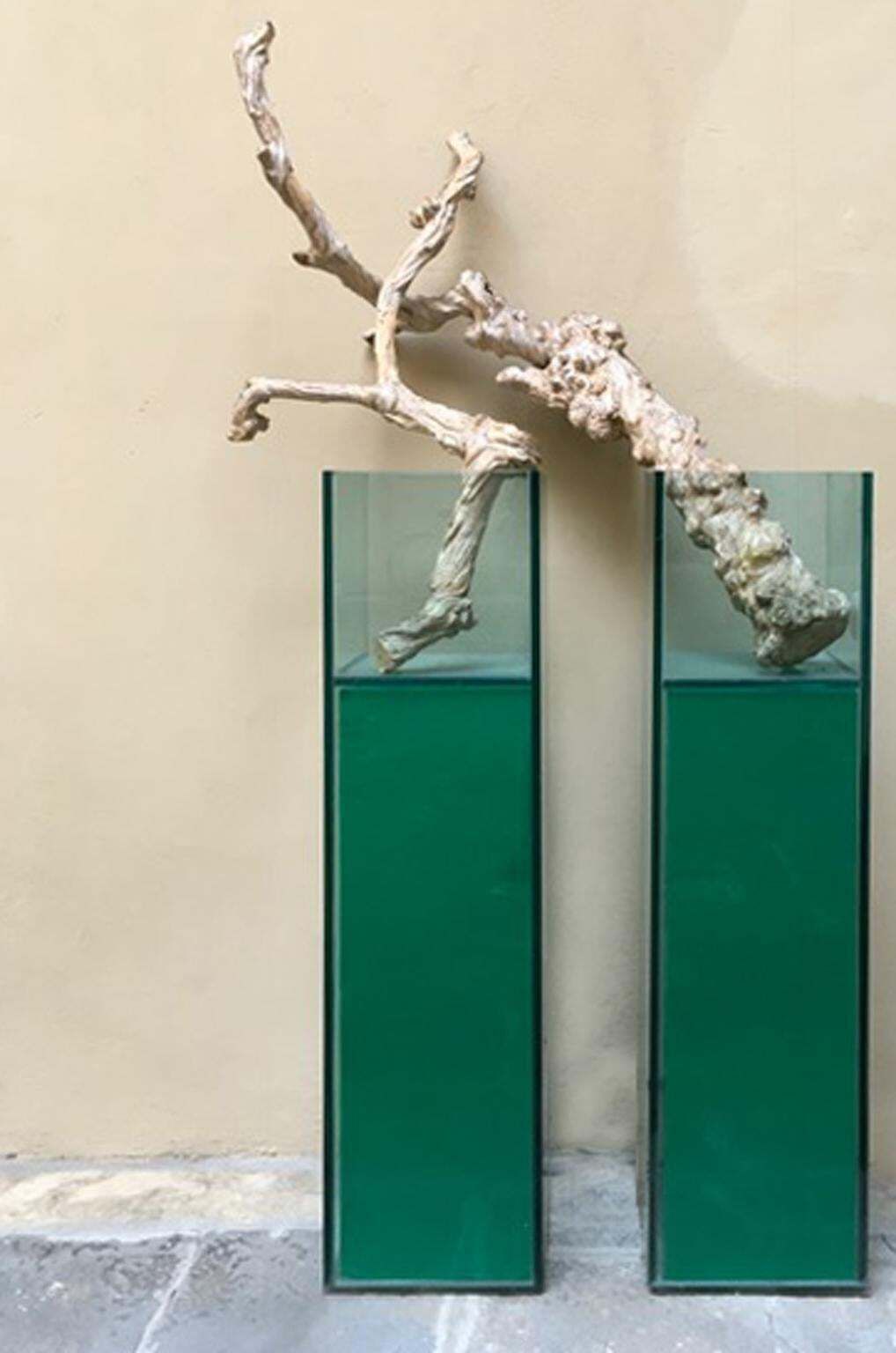 Italian Design Pair Of Green Lightened Clear Crystal Pedestal With Vases Inside photo furniture