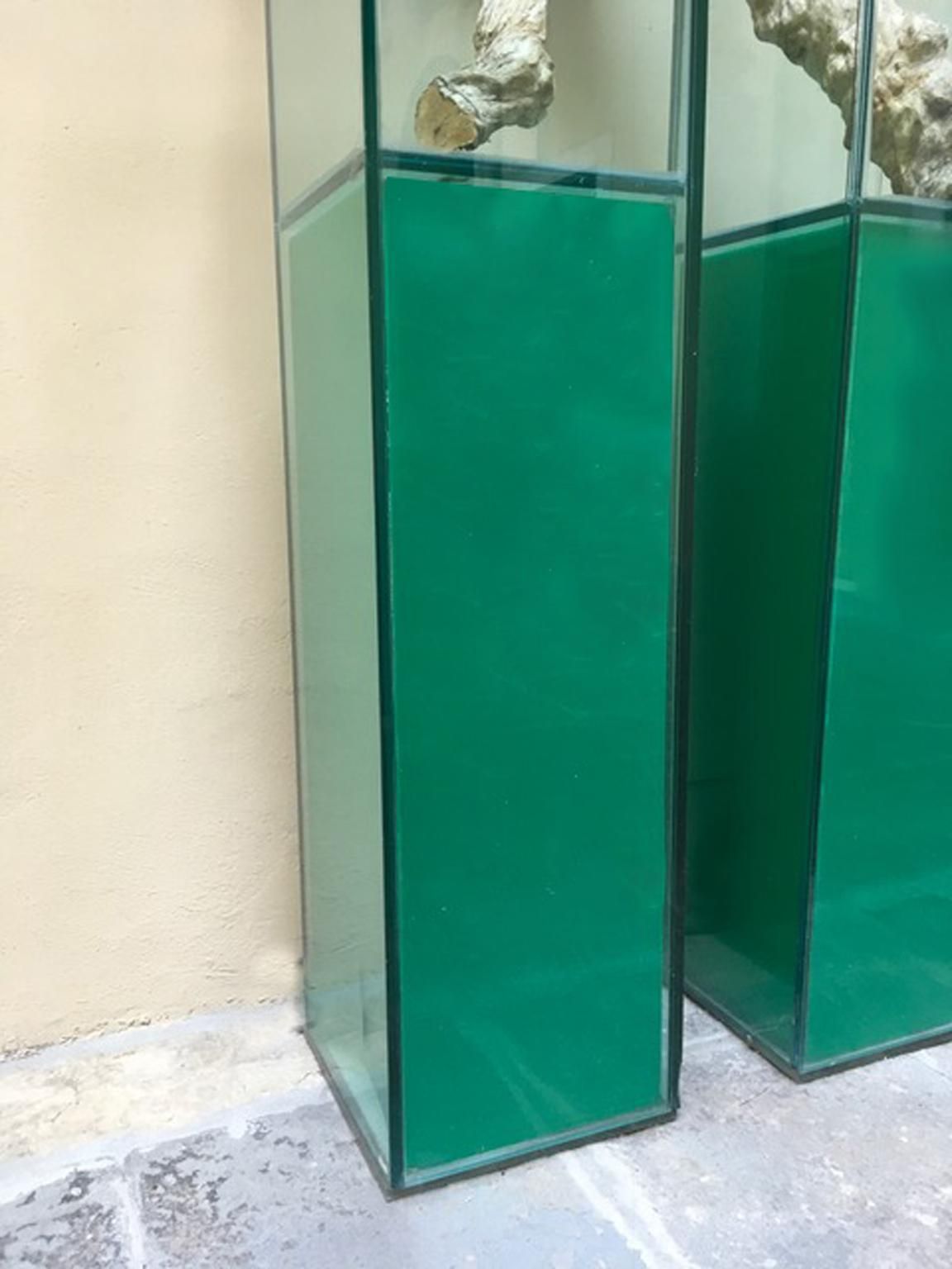photo furniture Italian Design Pair Of Green Lightened Clear Crystal Pedestal With Vases Inside