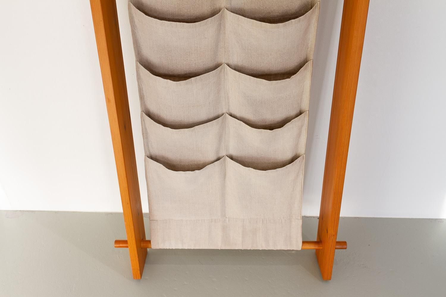 Scandinavian Modern Pine And Canvas Magazine Rack, 1970s. photo vinterior