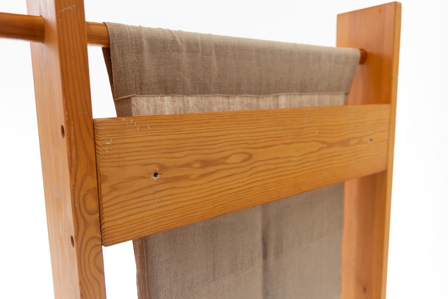 photo for sale Scandinavian Modern Pine And Canvas Magazine Rack, 1970s.