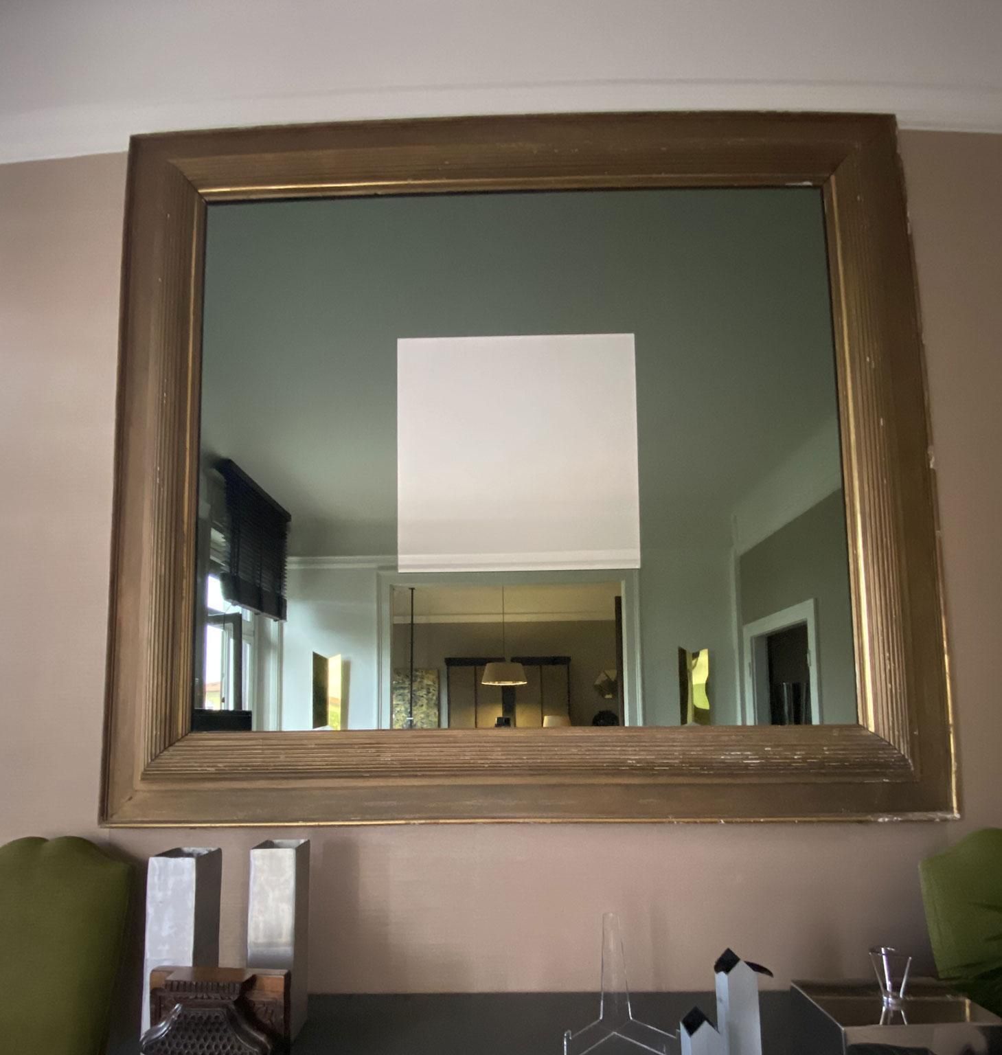 1960 Italy Post Modern Smoked  Mirror In Golden Wood Frame photo buy
