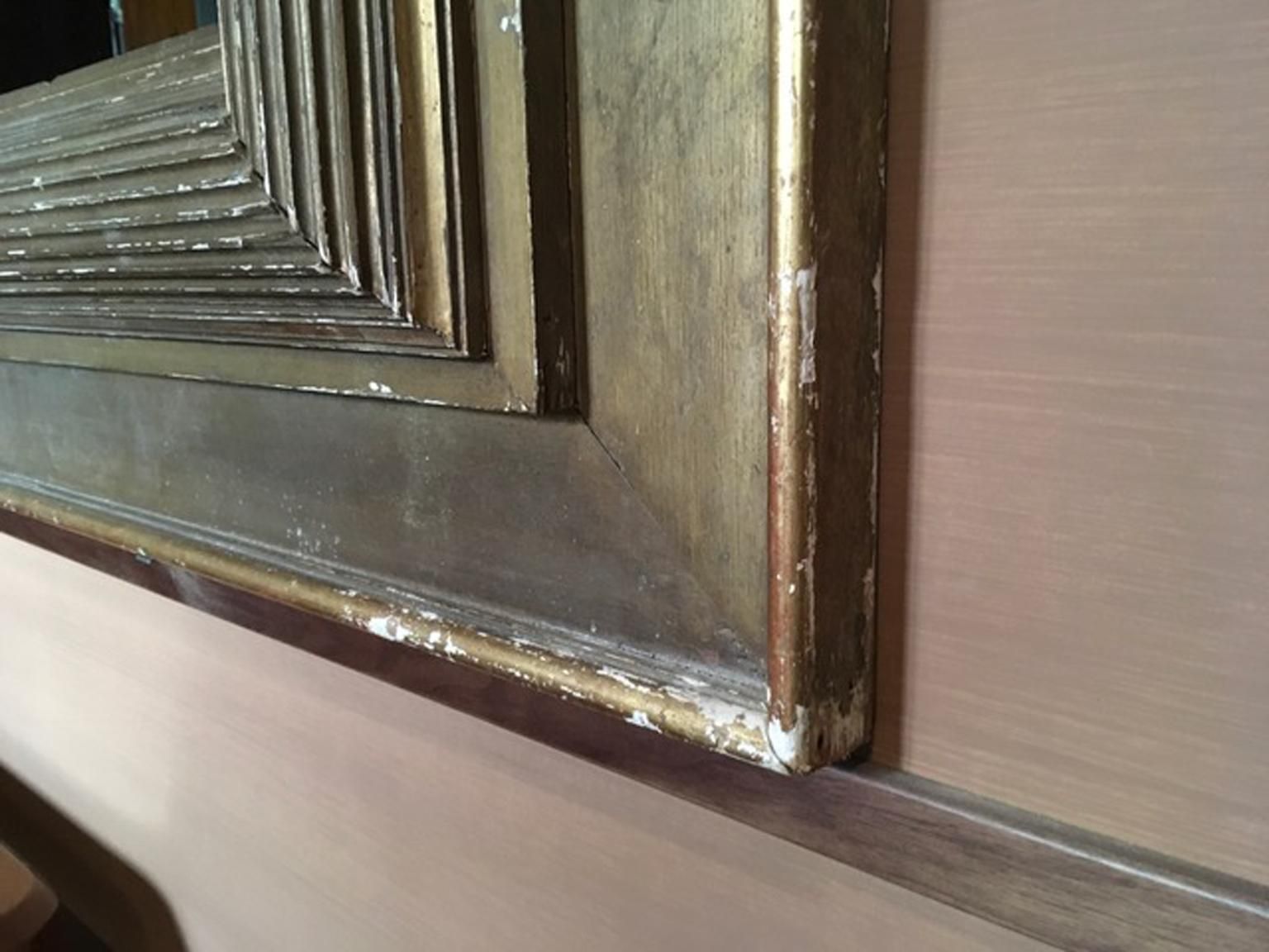 photo buy 1960 Italy Post Modern Smoked  Mirror In Golden Wood Frame