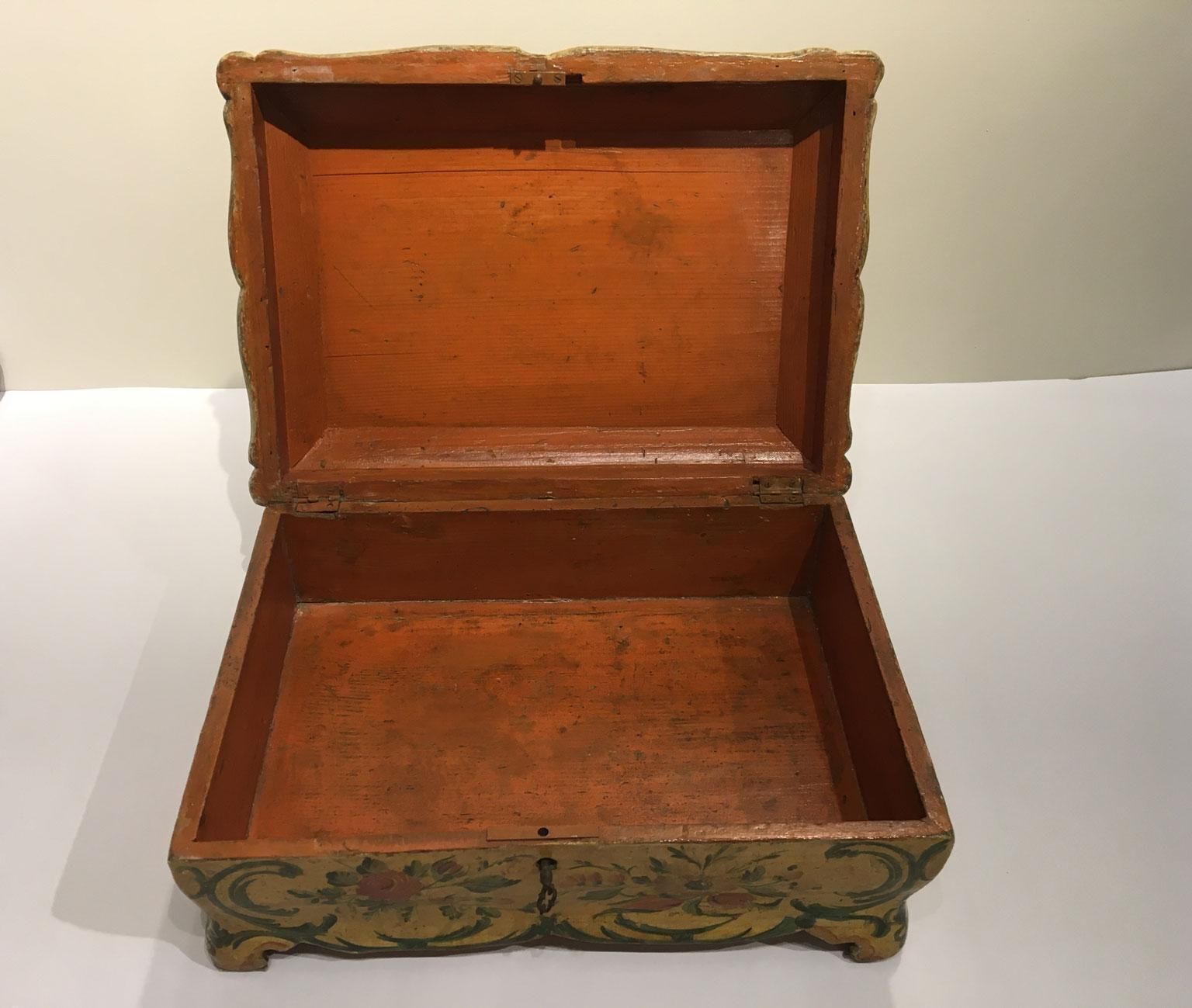 1750 Venezia Italy Rococo Lacquered Wooden Yellow Box And Jewelry Case photo 10198.0