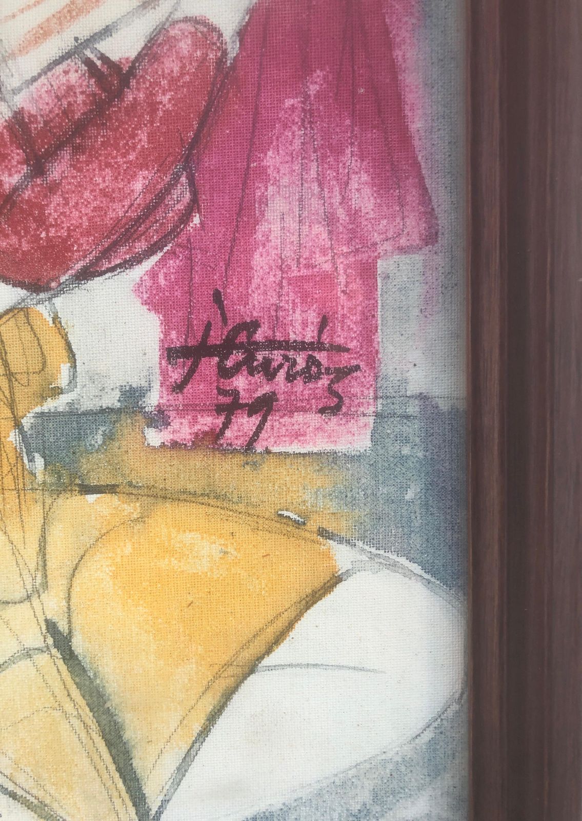 Jordi Curos Woman With Fan Mixed Media Painting 1979 photo for sale