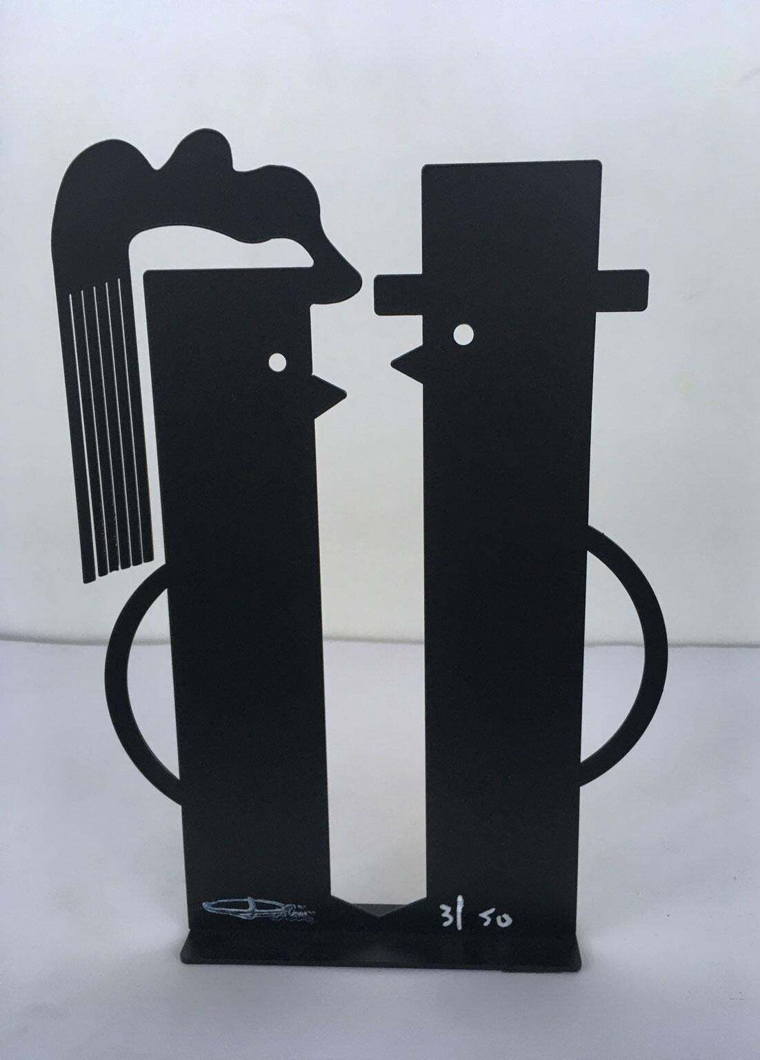 Italy 1980 Riccardo Dalisi Black Painted Metal Sculpture Amanti Lovers photo buy