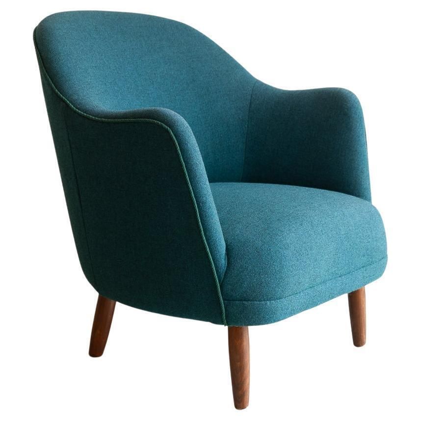 Danish Modern Easy Chair In Teal Blue, 1950s.