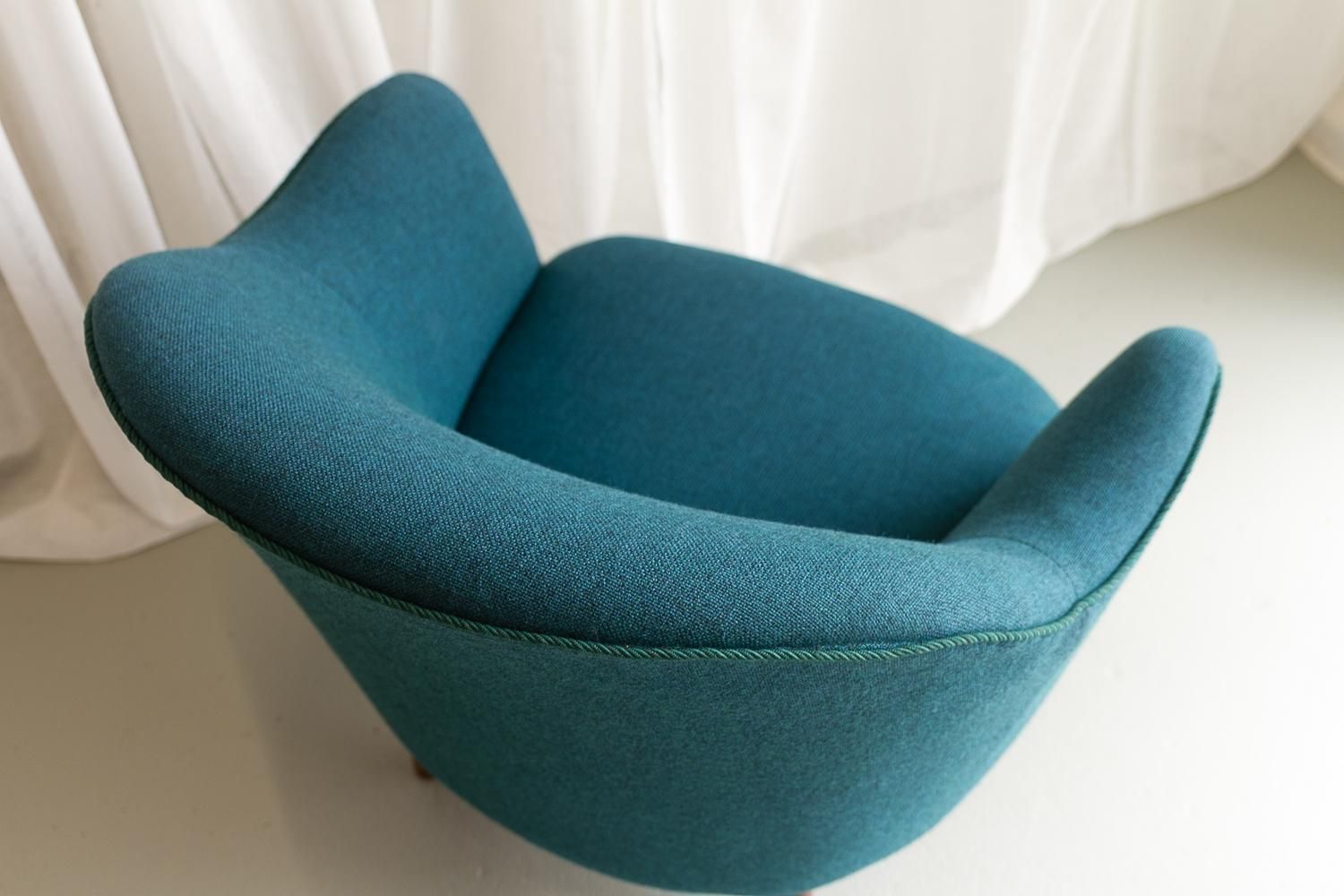 photo for sale Danish Modern Easy Chair In Teal Blue, 1950s.