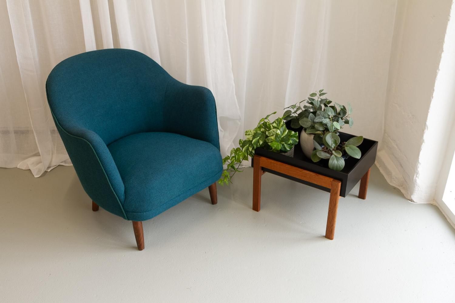 photo buy Danish Modern Easy Chair In Teal Blue, 1950s.