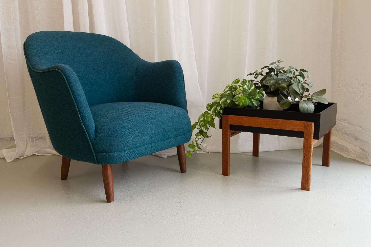 photo vintage Danish Modern Easy Chair In Teal Blue, 1950s.