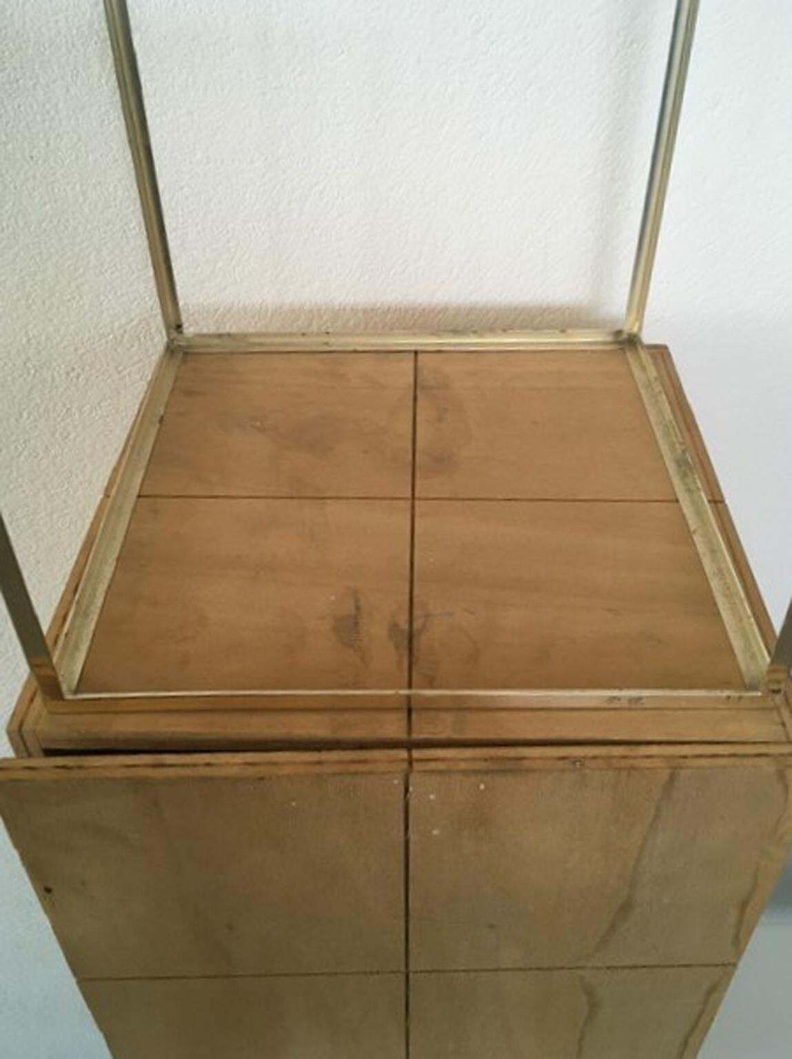 photo vintage Italy 1980 Abstract Sculpture Sphere In Brass Natural Wood And Metal Chrome