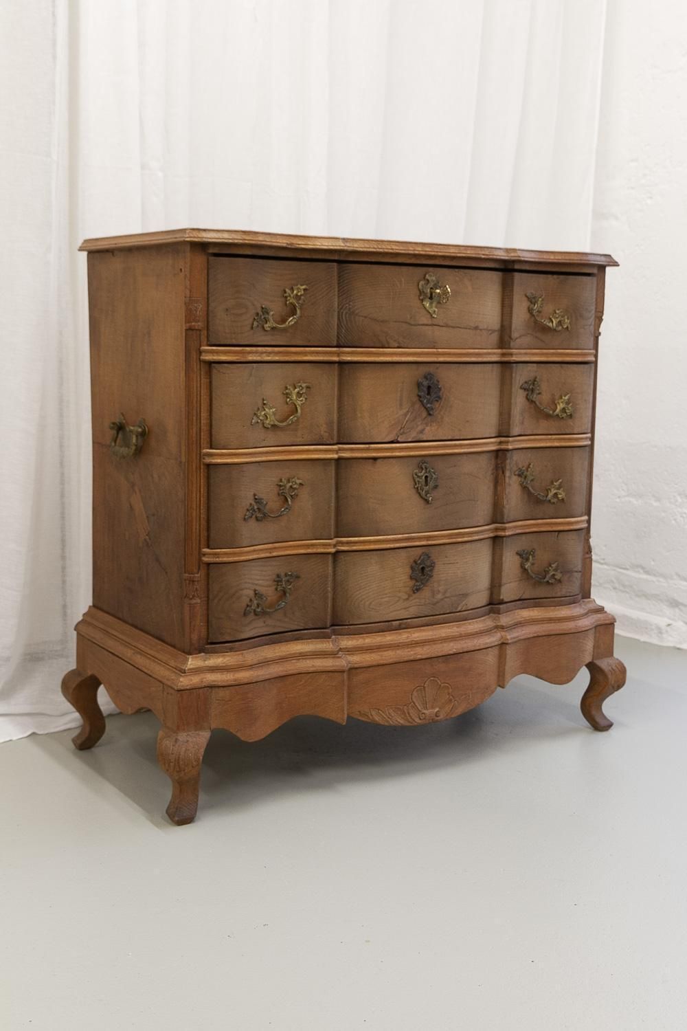 Danish Rococo Serpentine Oak Chest Of Drawers, 1780s. photo for sale