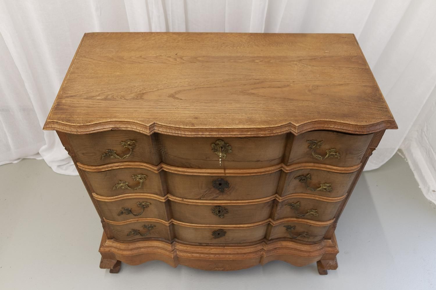 Danish Rococo Serpentine Oak Chest Of Drawers, 1780s. photo 2040.0