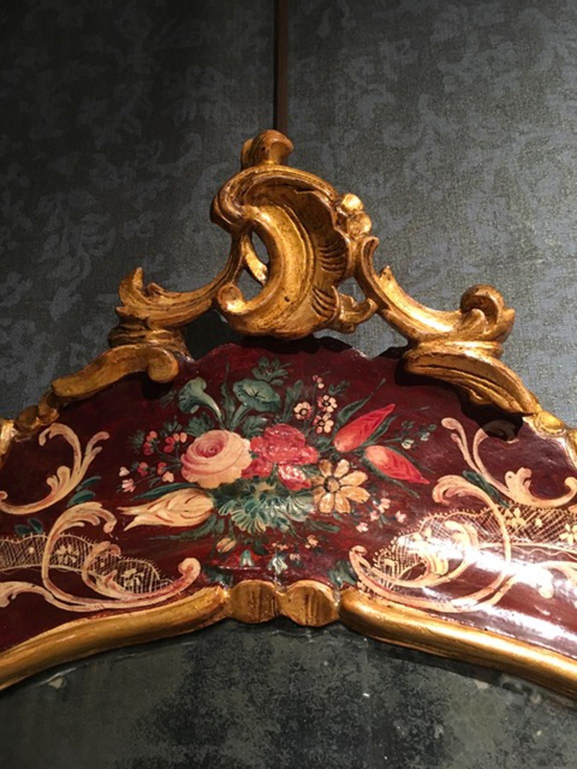 Venice Italy Mid 18th Century Red Wooden Lacquered Mercury Glass Mirror photo Home Decor